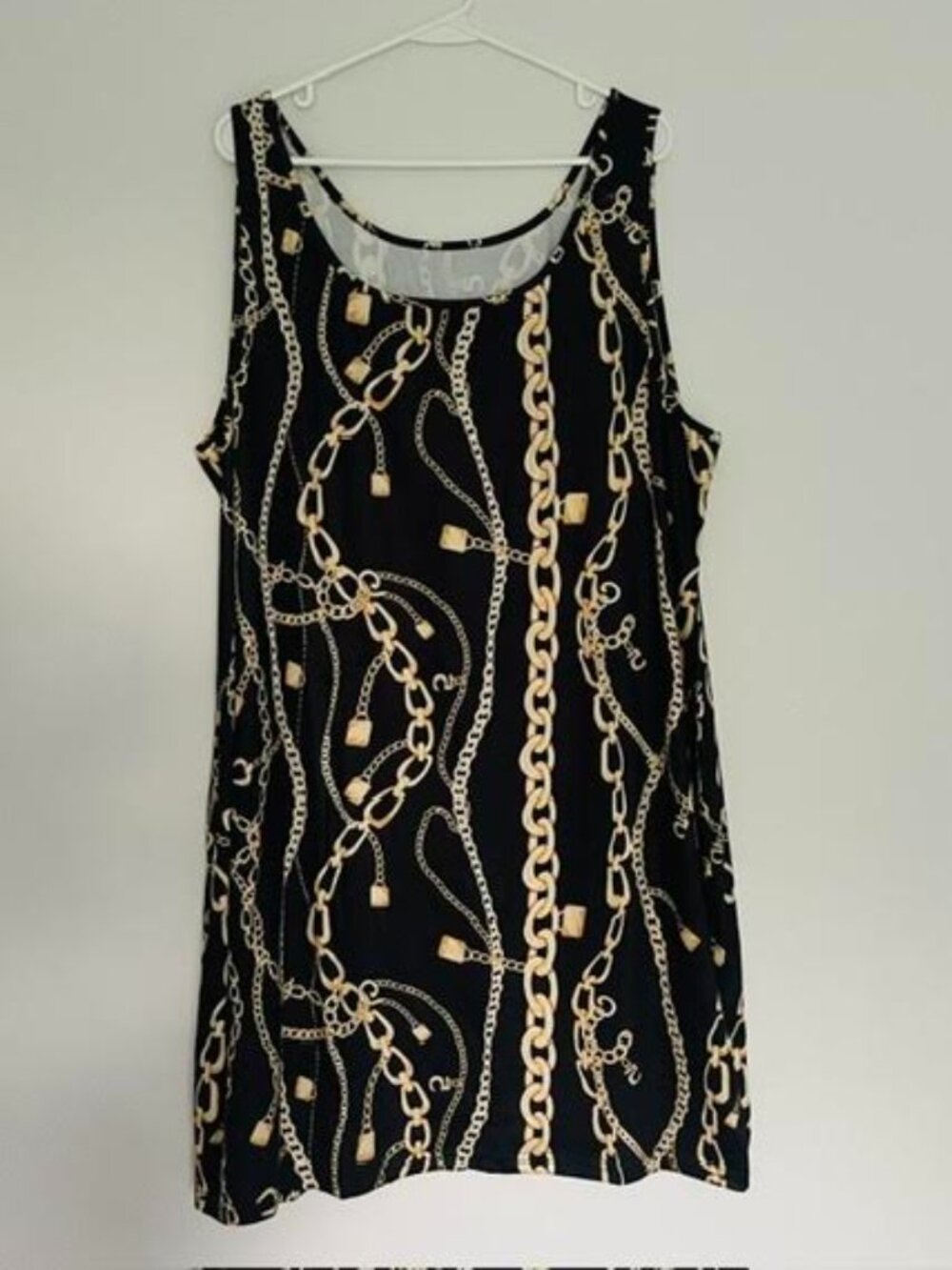 Women’s Plus Size 5XL Black Gold Chain Print Dress NWOT